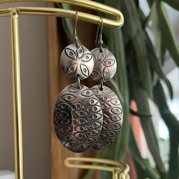 Silver Patterned Dangle Earrings - Picture 2 of 3